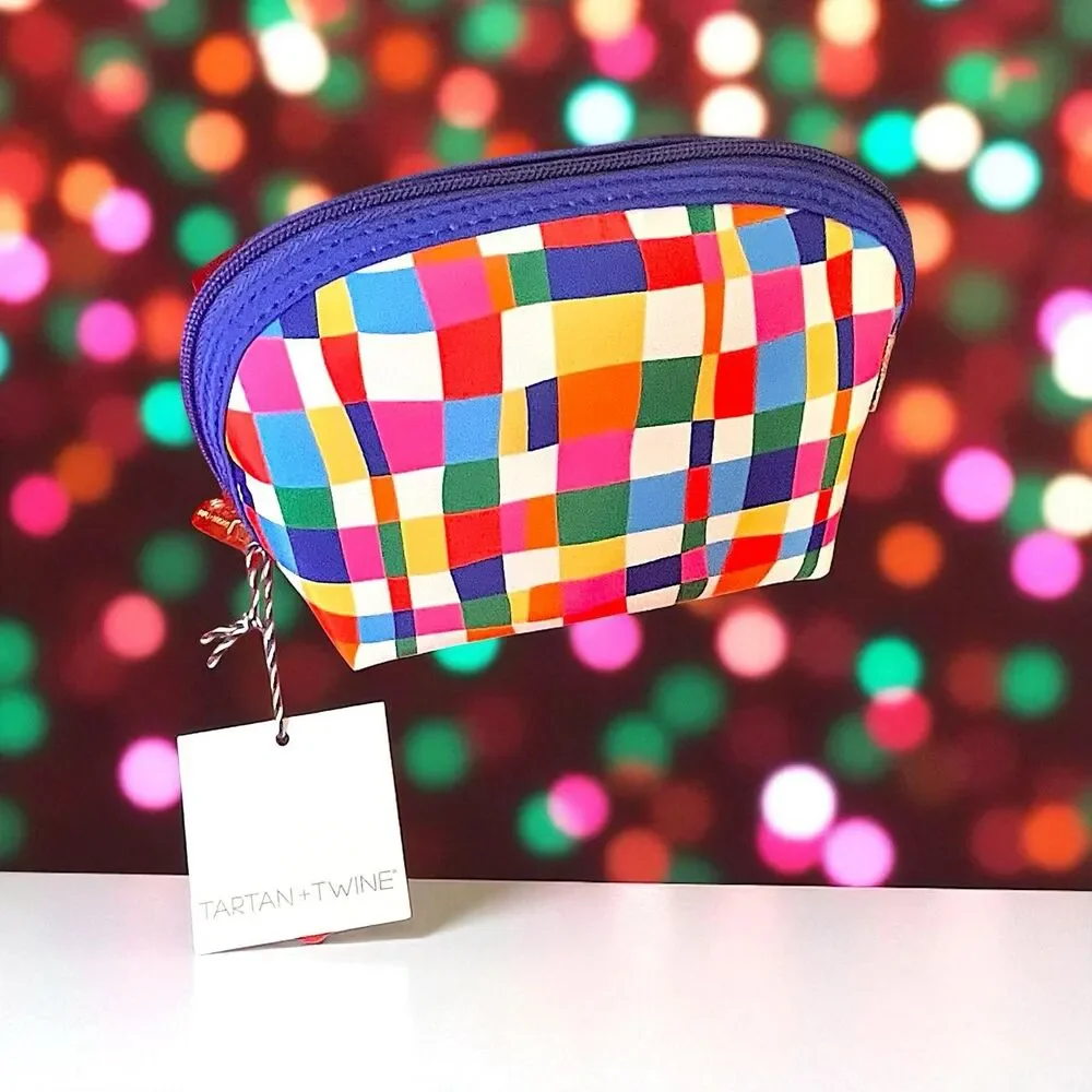 Tartan + Twine Multi-Color Round Top Cosmetic Bag – Makeup Travel Pouch NWT